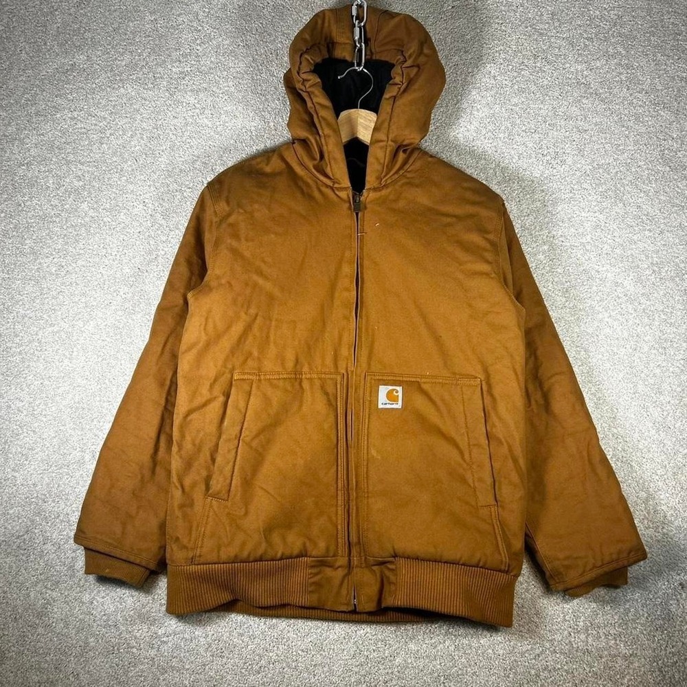 Vintage Carhartt brown youth Large hooded zip up workwear jacket Youth L